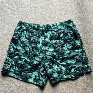 Columbia PFG Mens Fish Print Swim Trunks Green Trout Fishing Shorts Large L